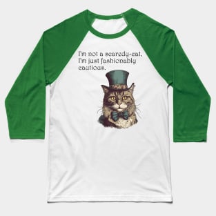 Fashionably Cautious Feline Baseball T-Shirt